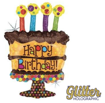 XXL Folienballon Figur - Birthday Cake, holographic - 86cm